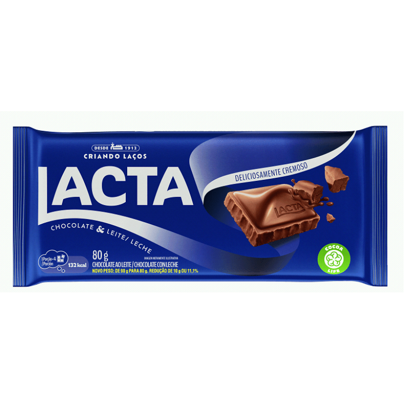 Chocolate ao Leite Lacta - Barra 80g
